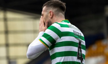 Rangers fans mock Celtic's Shane Duffy with banner outside Parkhead as they close in on '55'