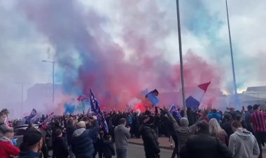 Rangers fans gather outside Ibrox