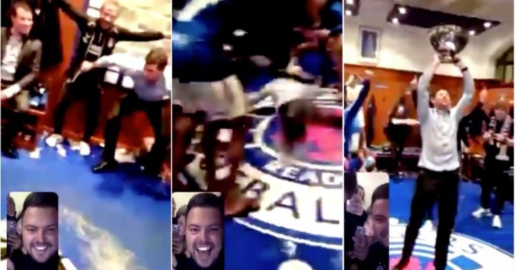 Steven Gerrard filmed doing belly slide in Rangers dressing room as the beers flow