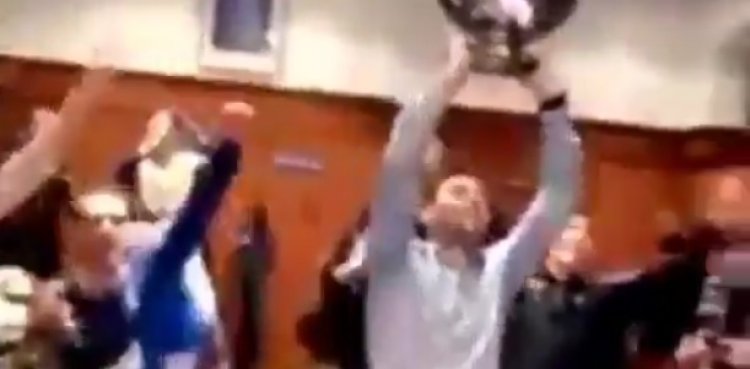 (Video) Great scenes as Gerrard slides across dressing room & lifts trophy as Rangers near title