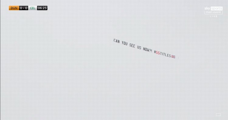 Rangers fans troll Celtic with 'can you see us now' plane banner over Tannadice