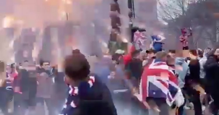 Rangers fan hit in face by firework sparks at George Square