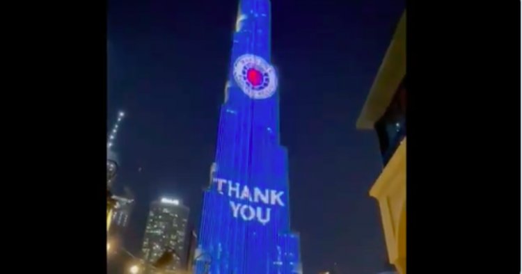 Rangers fans light up the world's tallest building with '55' title tribute